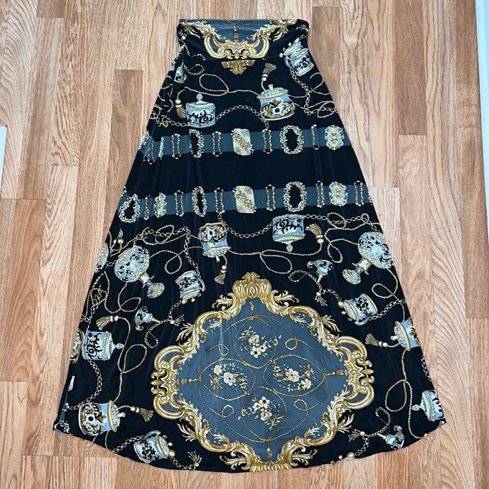 Vintage Printed Stretchy Full Length Skirt